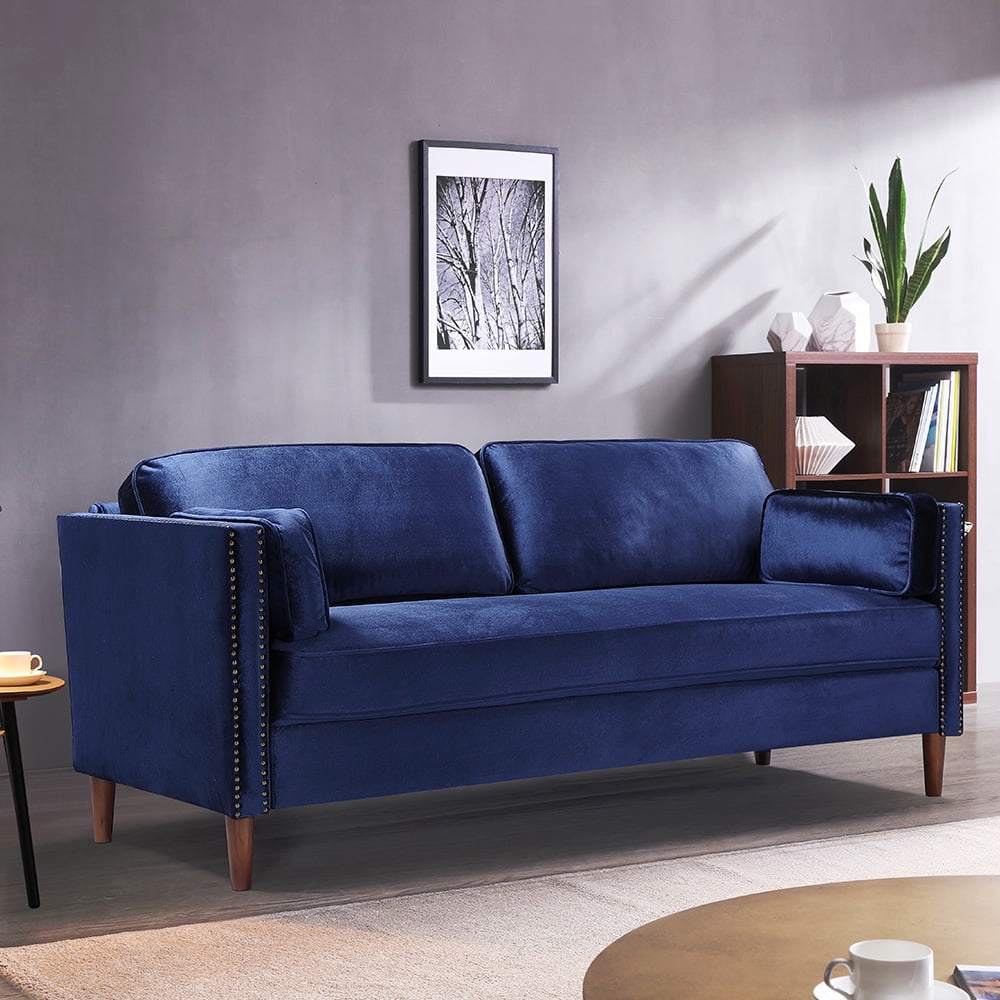 Kepooman 73" Modern Velvet Farbic Loveseat Sofa, Overstuffed Classically 3-Seater Armrest Sofa Bed for Living Room Bedroom Office, Blue Kepooman 73" Modern Velvet Farbic Loveseat Sofa, Overstuffed Classically 3-Seater Armrest Sofa Bed for Living Room Bedroom Office, Blue
