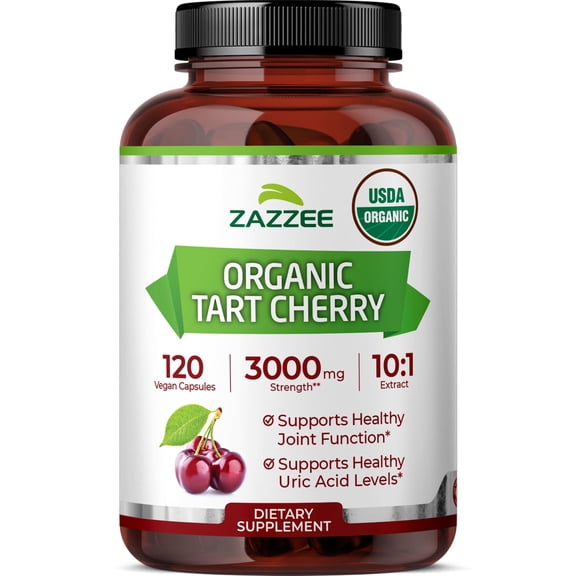 Zazzee USDA Organic Tart Cherry 3000 mg – Supports Recovery & Joint Health – 10:1 Extract