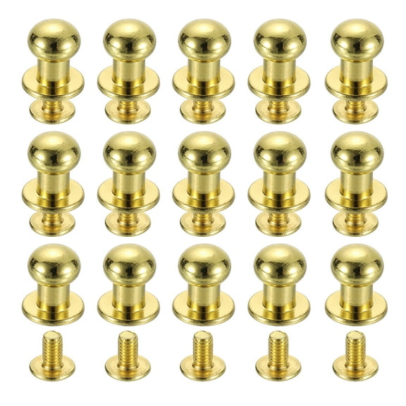 15Sets Brass Ball Head Stud Rivets, 8mm Screw Back Button Nipple Rivet Golden