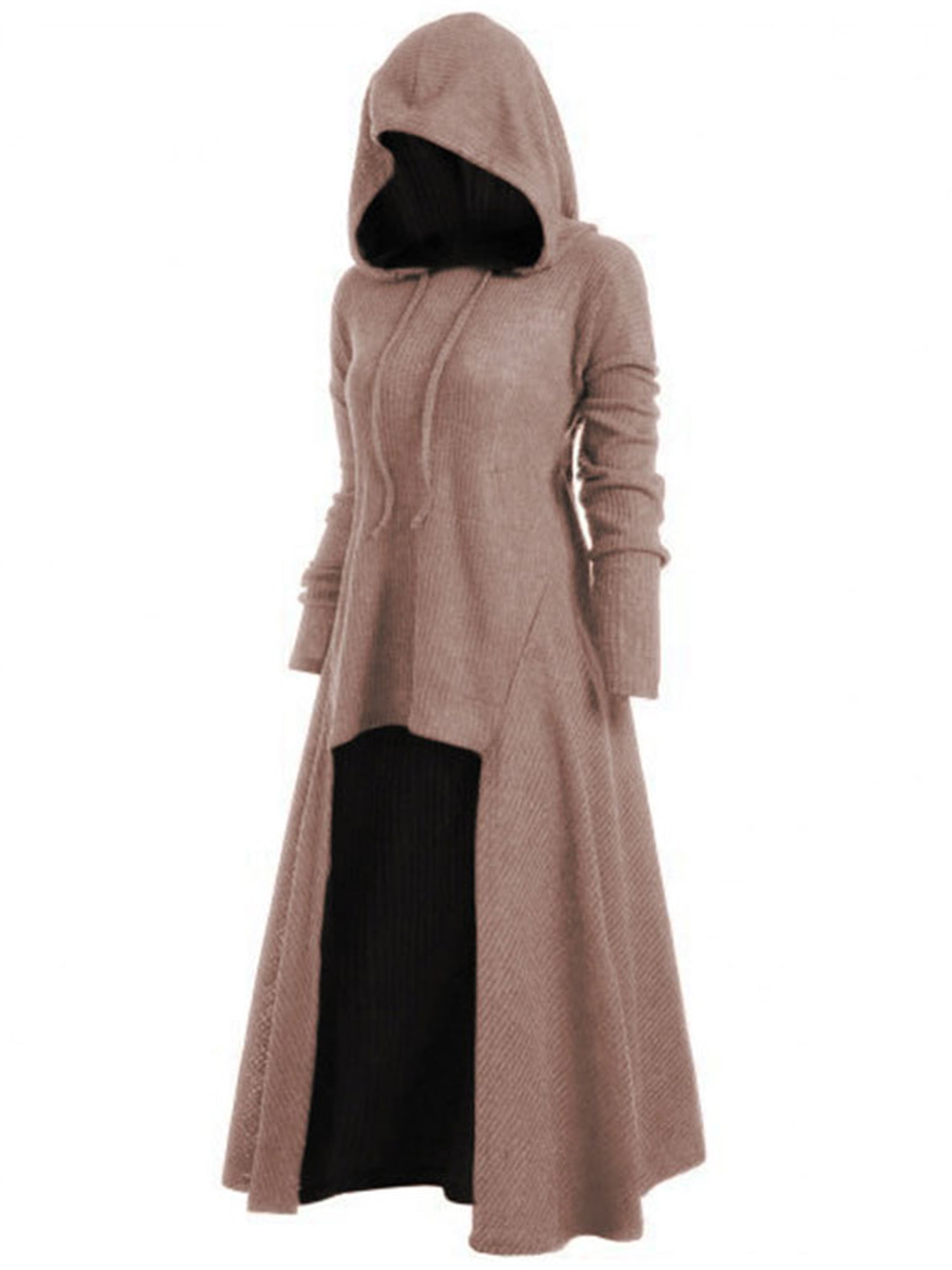 Womens Gothic Hooded Cloak Cape Tops Coat Halloween Fancy Witch Pullover Dress 