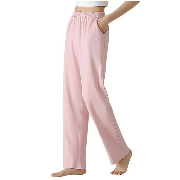 Sexlip Women's Wide Leg Work Pants High Elastic Waist Dress Palazzo Pants Trousers with Pockets Pink M