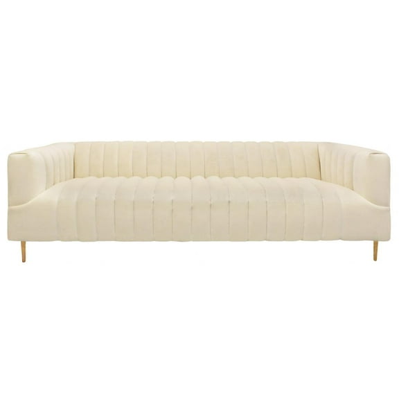 90" Ivory Channeled Velvet and Gold Sofa