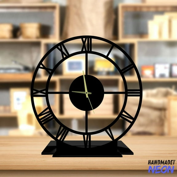 Handmadetneonsign Black Tabletop Metal Clock, Classic Desktop Clock, Roman Numeral Clock Home Decor 75815