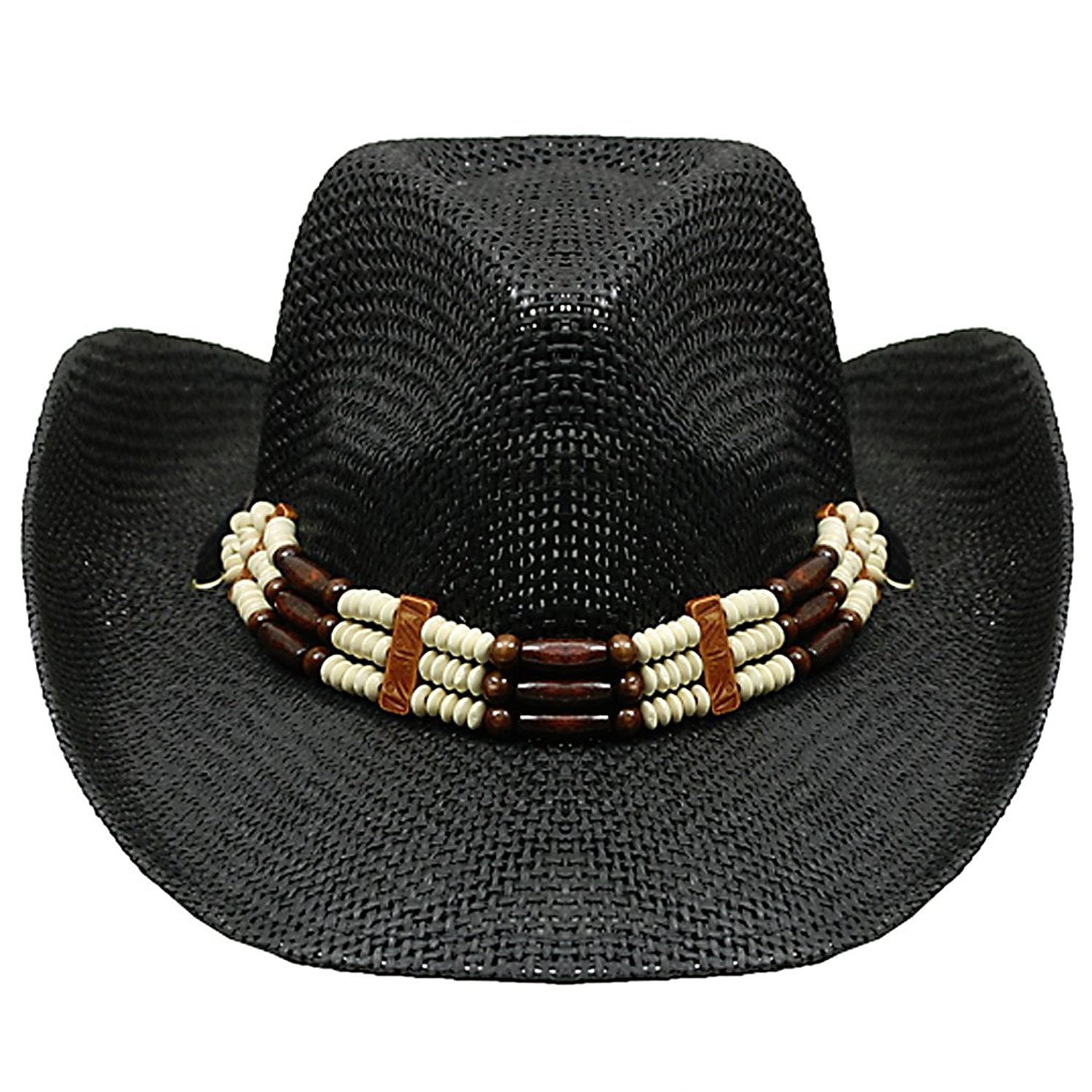 Silver Fever Woven Cowboy Hat Triple Beaded Leather Band & Chin Strap