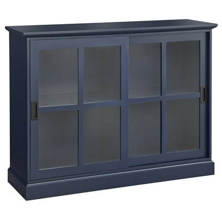 Padova Sliding Door Cabinet Indigo - Lifestorey: MDF with Tempered Glass, Fixed Shelf, Home Office