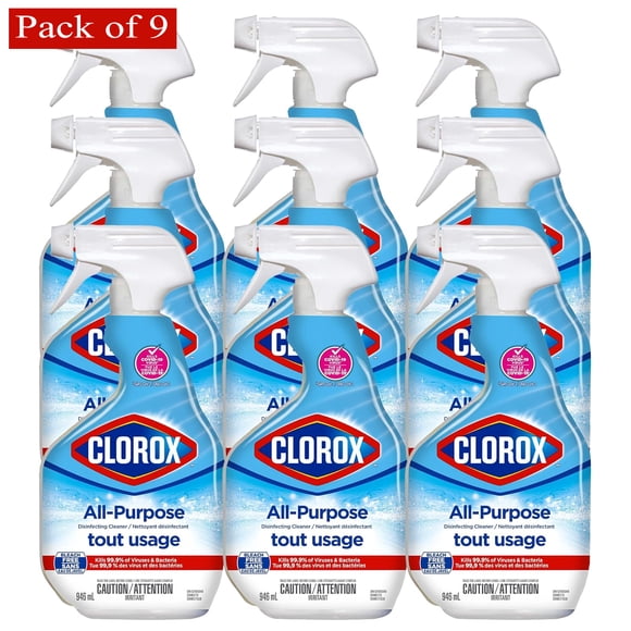 Clorox All Purpose Disinfecting Cleaner Spray, 946 mL, Multi-Pack of 9