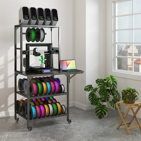 Heavy Duty 3D Printer Stand - Filament Storage Rack (T-Shaped Spools), Wheels for Printing Studio/Home Workshop