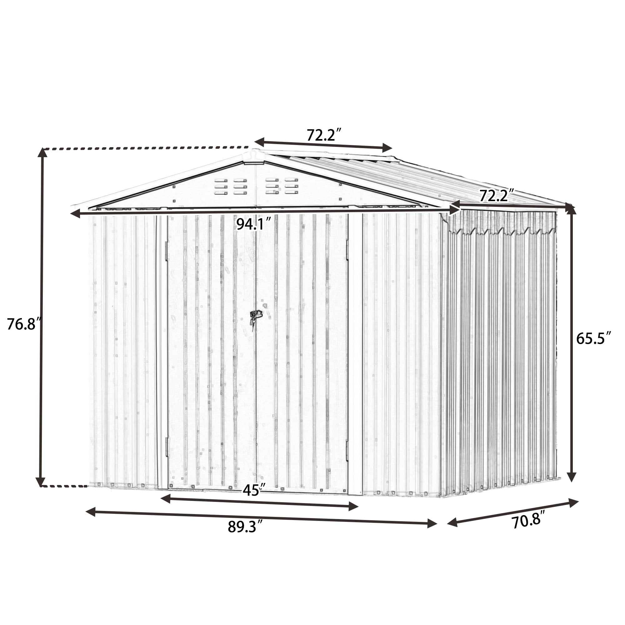 Storage Shed 8FT X 6FT, Outdoor Shed Garden Storage Shed Metal with Lockable Doors and Foundation Frame, Bike Shed for Patio Lawn Backyard Trash Cans