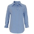 thumbnail image 6 of Women's Striped Button Down 3/4 Sleeve Shirt Tops Blouses with Classic Collar for Casual Business Work Office Vacation Outfits Fashion Essential Gift for Women | Aestivo,Blue XL, 6 of 9