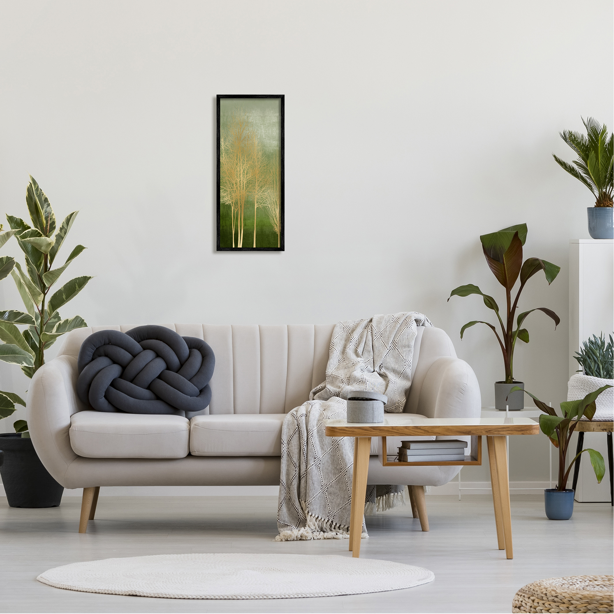 Stupell Industries Trees with Glam Detail Botanical & Floral Painting Black Framed Art Print Wall Art, 10 x 24