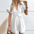 thumbnail image 4 of ZHYou Short Sleeve Jumpsuits for Women Cotton Flowy Loose V Neck Lightweight Casual Summer Short Rompers,White,Size L, 4 of 6