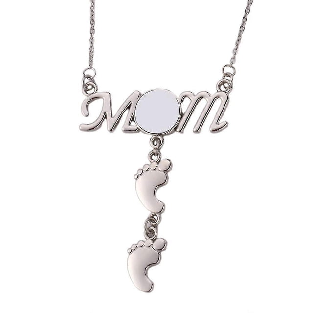 Photo Bezel Trays Pendant Necklace Sublimation Blank Mom Footprint Clavicle--Silver Plated 2-Product code 55934 Silver Plated 3