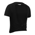 thumbnail image 6 of TEAJOPSUU Womens Summer Tops Backless Short Sleeve Twist Back Athletic Shirts Casual Outdoor Solid Blouses Black, 6 of 8
