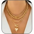 thumbnail image 2 of Gold Layered Necklaces for Women Chunky Gold Necklace Herringbone Paperclip Chain Necklace Dainty Cuban Stacking Coin Heart Star Cross Pendant T Bar Necklace Gold Jewelry Gifts, 2 of 7