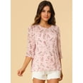 thumbnail image 3 of INSPIRE CHIC Women's Floral Print Chiffon Ruffle 3/4 Sleeve Flowy Blouse, 3 of 6