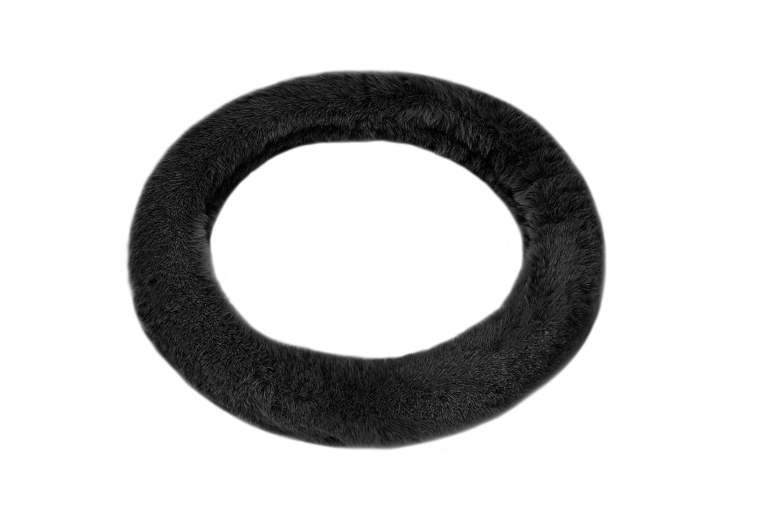 Emerald Universal 14.6"-15.4" Plush Steering Wheel Cover, Soft Faux Fur - Black