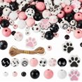 thumbnail image 2 of 305Pcs 15 Style Paw Wooden Beads Dog Bone Wood Beads Black White Dog Footprint Beads Pink Paw Wooden Craft Beads Pet Loose Spacer Beads with 11 Yards Cord, 2 of 9