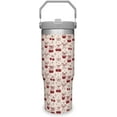 thumbnail image 2 of 30 oz Red Cherry Stainless Steel Flip Handle Tumbler Cup,Double Wall Vacuum Insulated Bow Mug with Straw,Lid,Travel Leakproof Water Bottle,Holiday Gift for Women,Her(Style-04), 2 of 6