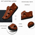 thumbnail image 2 of Men's Leather Hollow Out Hook Loop Flat Fisherman Sandals Closed Toe Head Soft Bottom Hand Stitching Wading Sandals Summer Comfort Anti-Slip Casual Wading Beach Sandals, 2 of 6