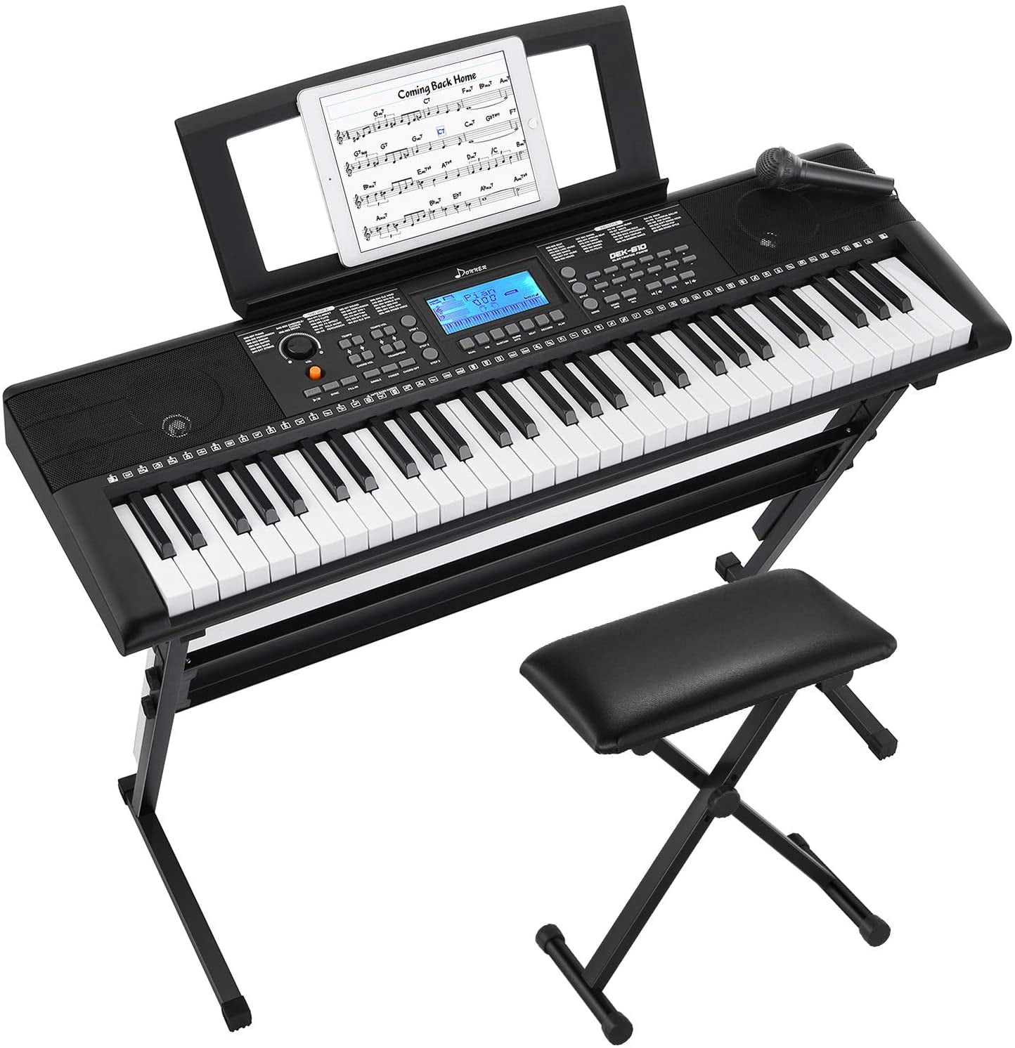 Include a Music Stand and Microphone Donner DEK-510 54 Keys Electronic Keyboard Portable Electric Music Piano with Full-Size Keys for Beginners