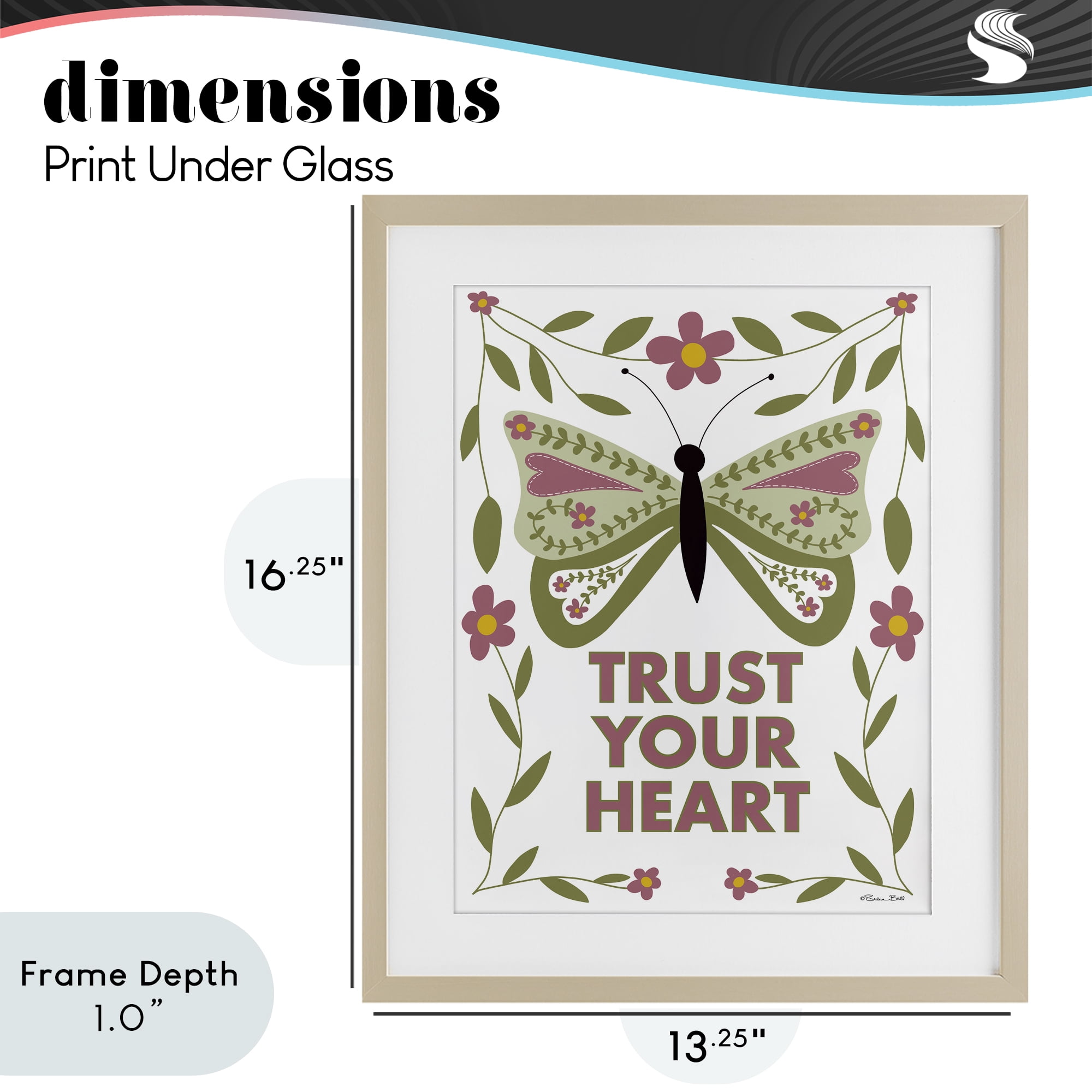 Stupell Industries Trust Your Heart Symmetrical Birch Framed Print Under Glass, design by Susan Ball