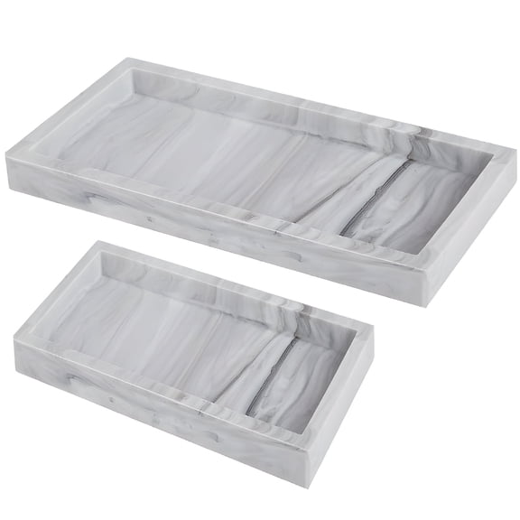 Aromatherapy Tray Silicone Soap Dish Set, 2 Pcs White Marble Pattern, Rectangular Design with Raised Edges, Great for Bathroom and Kitchen Use, Includes Small and Large Sizes