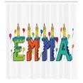 thumbnail image 3 of Emma Shower Curtain, Popular Female First Name Design with Many Colors Candles and Balloons Birthday Theme, Fabric Bathroom Set with Hooks, 69W X 75L Inches Long, Multicolor, by Ambesonne, 3 of 3