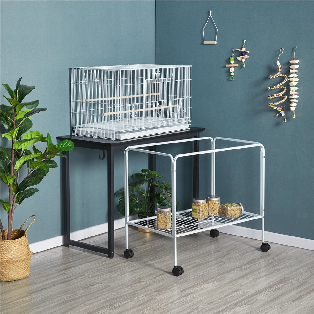 Renwick 47"H Rolling Stand Flight Metal Bird Cage with Slide-Out Tray for Small Birds, White