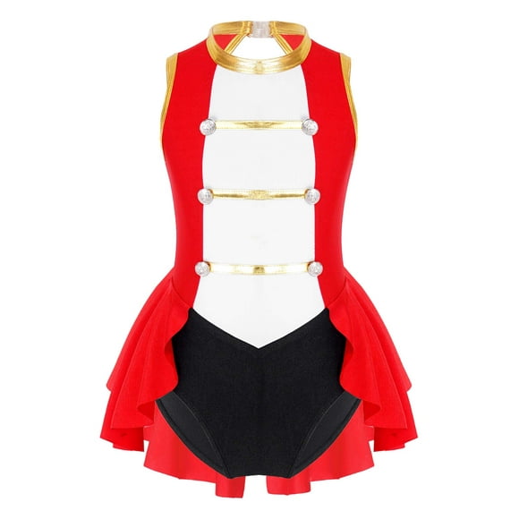 Jelory Costume de Cirque pour Enfants Robe de Maître de Piste pour Filles Justaucorps Thème de Fête d'Halloween Tenues de Déguisement Rouge 8