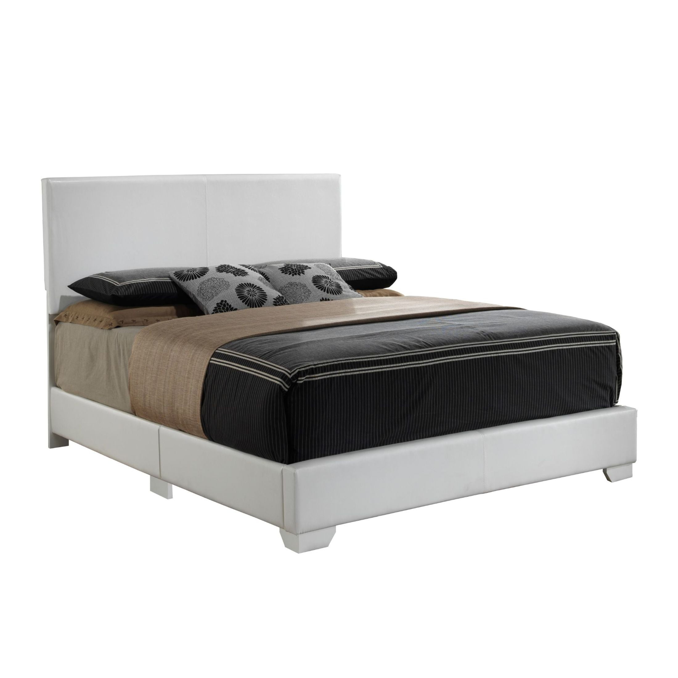 Noble House Casual Queen Upholstered Bed with Faux Leather, Sturdy Wood Frame, White