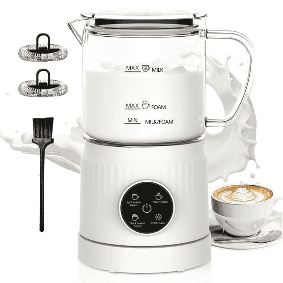 Electric Milk Frother & Steamer, 4-in-1 Automatic Milk Frother, Hot & Cold Foam, Ceramic-Coated Interior, LED Touch Control, 13.5 oz (400ml), Auto Shut-Off, Cream White