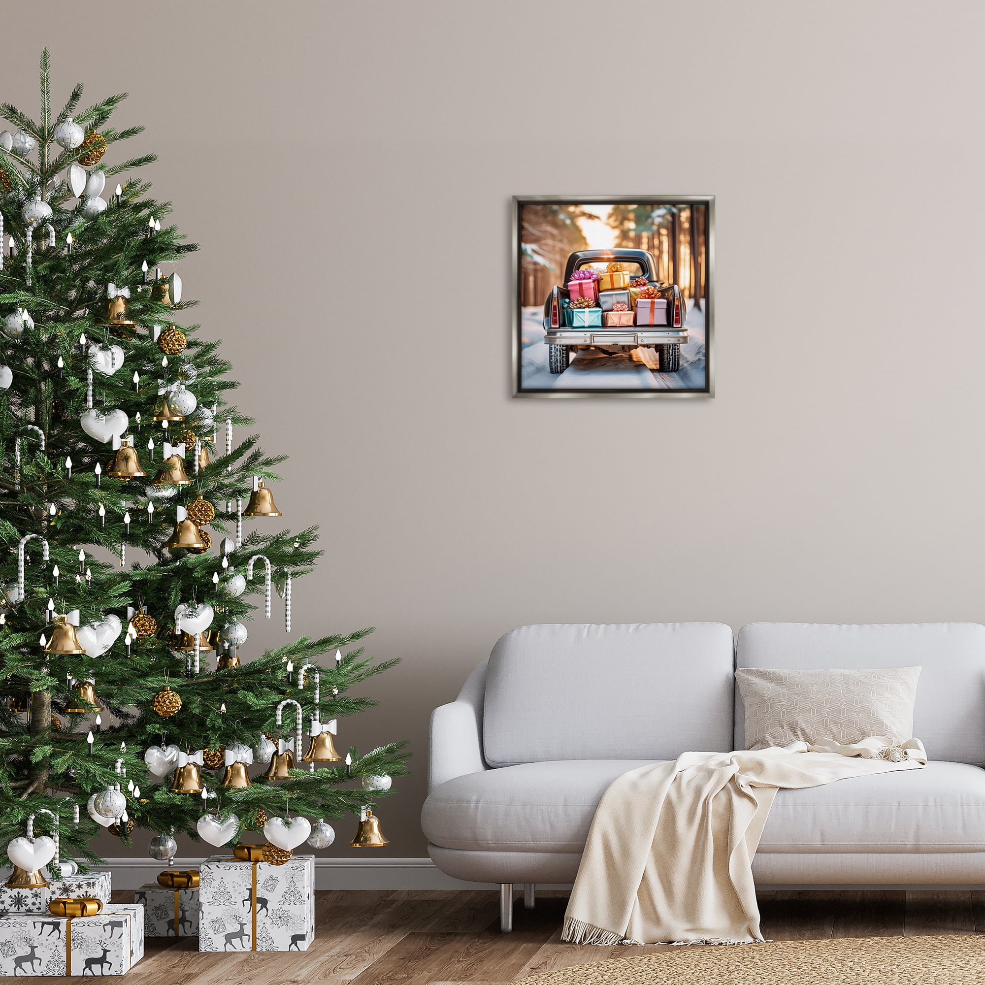 Stupell Industries Special Holiday Delivery Holiday Painting Gray Floater Framed Canvas Art Prints Wall Art, 25 x 25