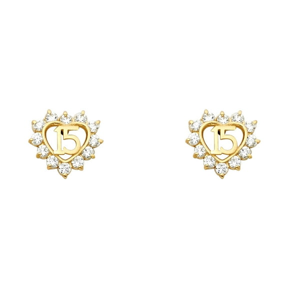 14k Yellow Gold Studded Burst Heart Stud 15 anos Quinceanera Cutout Earrings Jewelry Female Unisex
