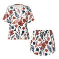 thumbnail image 4 of Kdxio Red Blue Leaves Print Pajamas Sets for Women Short-Sleeved Pjs with Lounge Shorts Two Piece Sleepwear S-4XL, 4 of 9