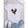 thumbnail image 1 of Casual Sports Loose Heart Graphic T-shirt, Leopard Print Round Neck Letter Printed Summer Sports Workout Top, Women's Tops, 1 of 6