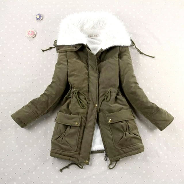 Women's Winter Thickened Warm Coat with Artificial Fur Lining Slim Overcoat Padded Jacket for Women Outwear Wear Comfortable with Waist Tie  M Army Green