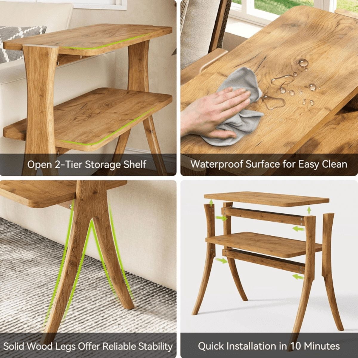 2-Tier Narrow Side Table, Walnut Wood Grain, Herringbone Legs, for Small Spaces/Living Room/Bedroom