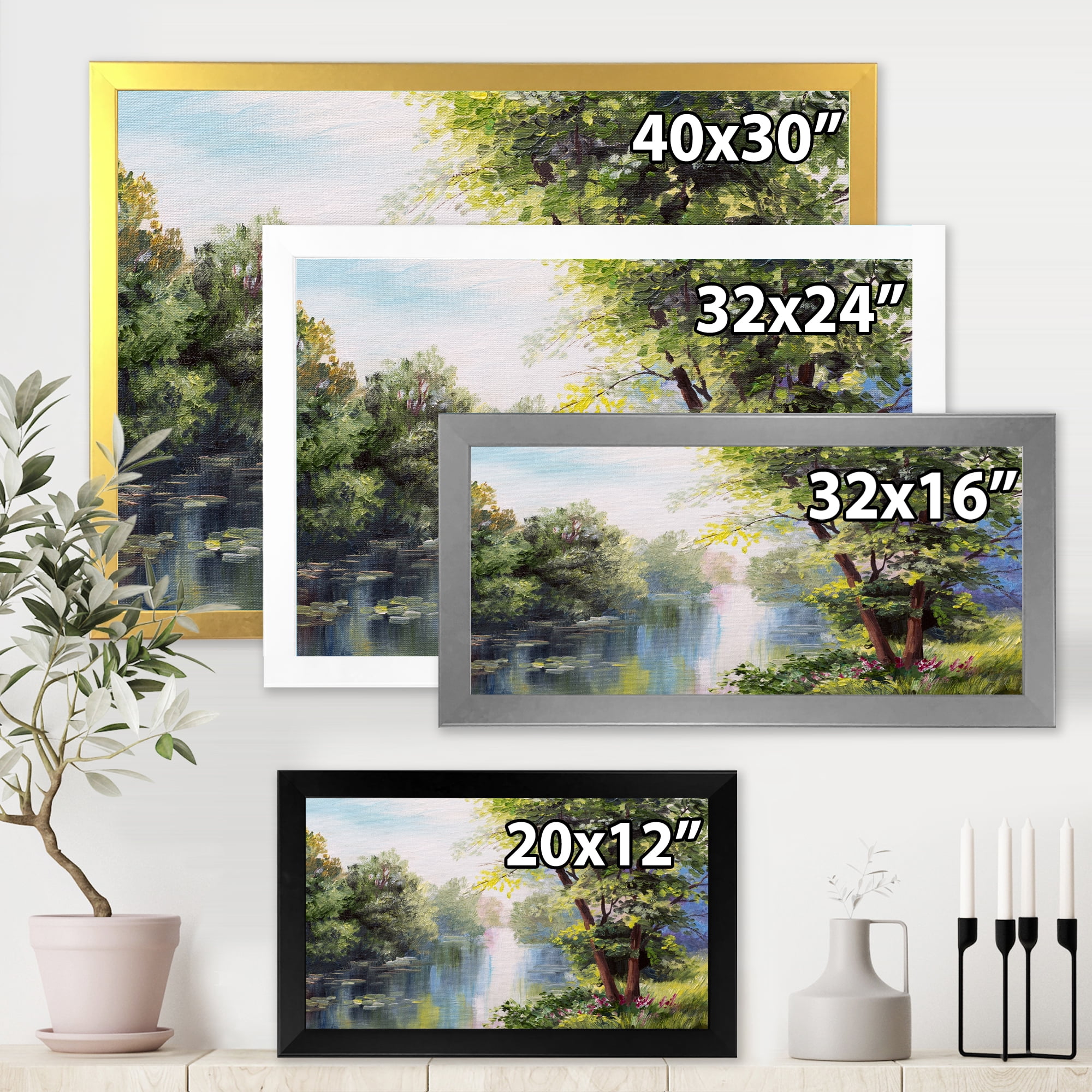 Designart 'Lake In The Forest Summer Day - Landscape' Lake House Framed Art Print