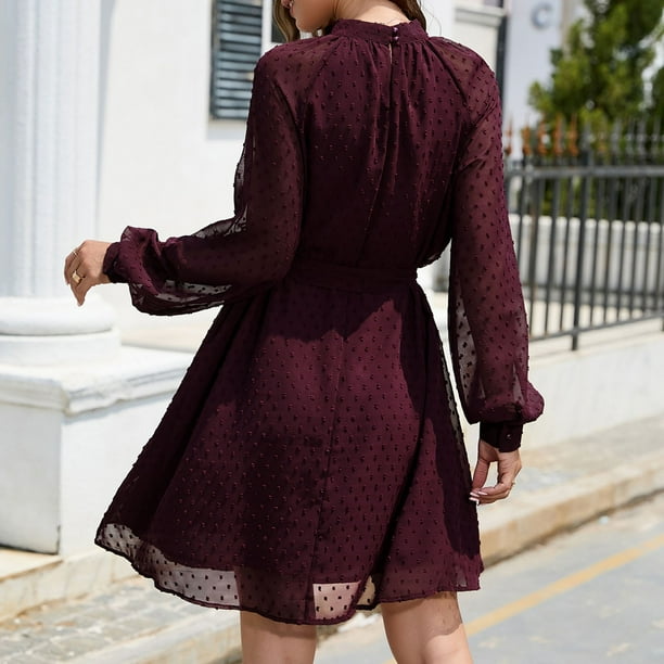 NJDVHB Winter Dresses for Women,Wedding Guest Dresses for Women,Skirts for  Women Slim Temperament Dress V Neck Sleeve Pleated Skirt,Wine,XXL -  Walmart.ca