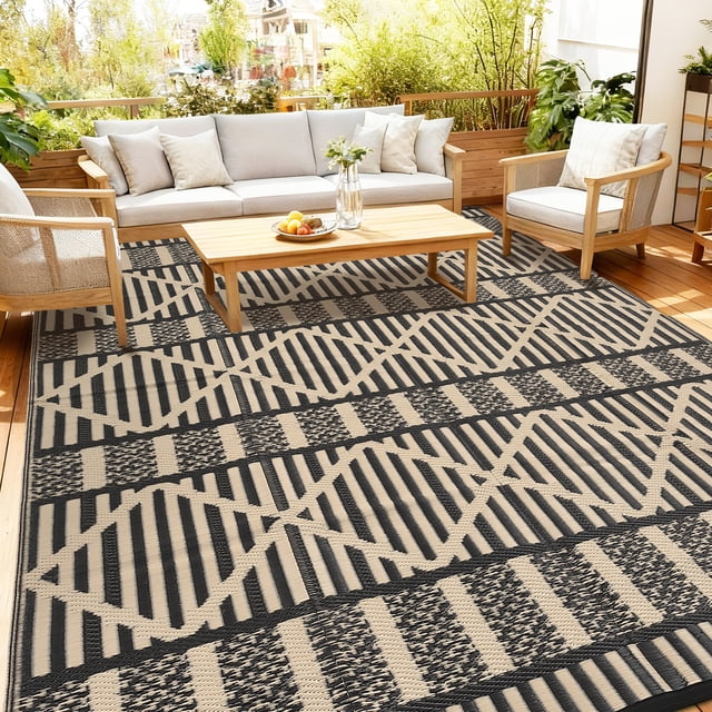 Outdoor Rug – Reversible Waterproof Plastic Straw Mat – Stain Resistant, Washable & Collapsible – Non-Shedding, Easy Clean – Patio, Garden, Deck, RV, Campin - Black Coffee, 9x12ft (274x366cm), US Spec
