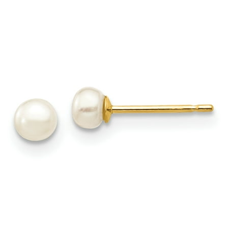 14k 3-4mm White Button Freshwater Cultured Pearl Stud Post