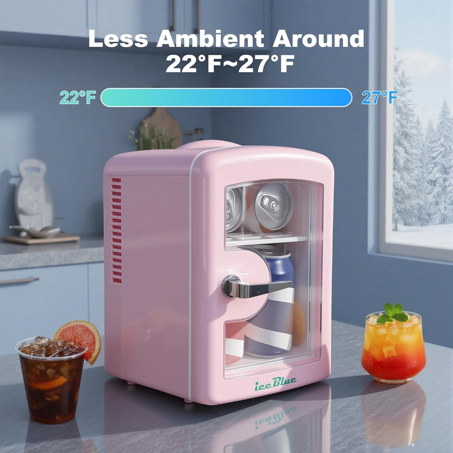 Fridge 4L with Viewing Window, Portable Skincare & Beverage Cooler for Bedroom Car Office Dorm Gift Pink