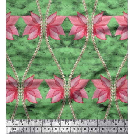 Soimoi Polyester Crepe Fabric Floral & Ogee Damask Print Sewing Fabric Yard 42 Inch Wide