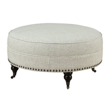 Willow Furniture Emerald Home Willow Creek Pebble Gray Stripe Ottoman with Turned Feet, Nailhead Trim, And Seam Welting ()