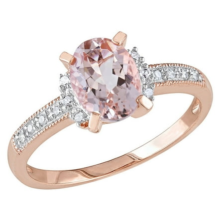 1.14 Carat (ctw) Morganite Ring with Diamonds in Rose Pink Plated ...