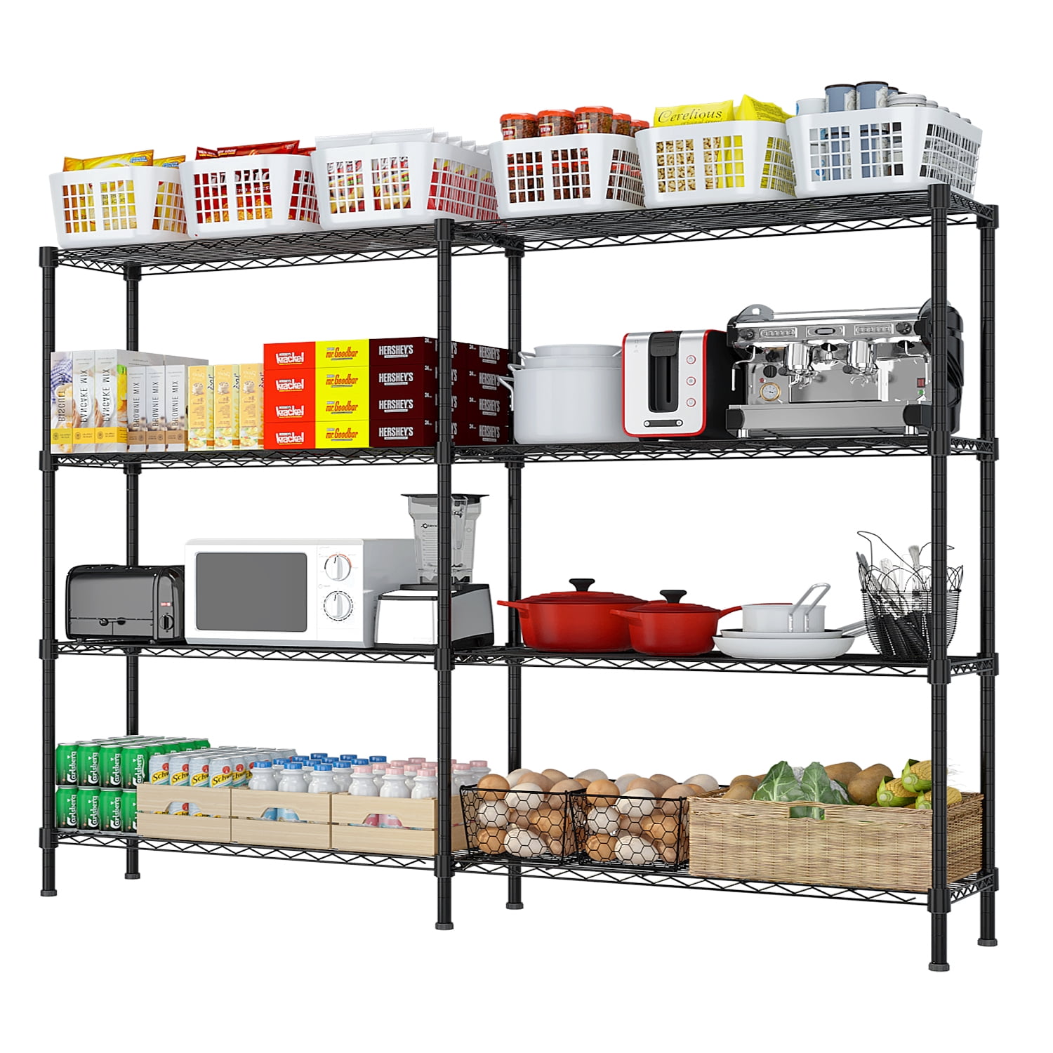 4-Tier Double Row Display Rack - 147x35x150cm, Sturdy Iron with Powder-Coated Black Finish, Adjustable Tier Spacing, for Retail,Home,Office