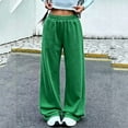 thumbnail image 1 of WULMLEO Women’s Elastic Gathered High Waist Wide Leg Sweatpants, No Drawstring Loose Full Length Straight Palazzo Casual Lounge Athletic Trousers Green S, 1 of 3