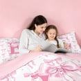 thumbnail image 5 of meiyoeat Pink Personalized Monogram Print 7 Pieces King Bedding For Girls,Cartoon Bow Initial E King Bed In A Bag For Kids,Pink Reversible, 5 of 7