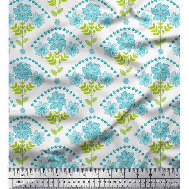 Soimoi Georgette Viscose Fabric Leaves,Floral & Scale Geometric Print Fabric by the Yard 42 Inch Wide