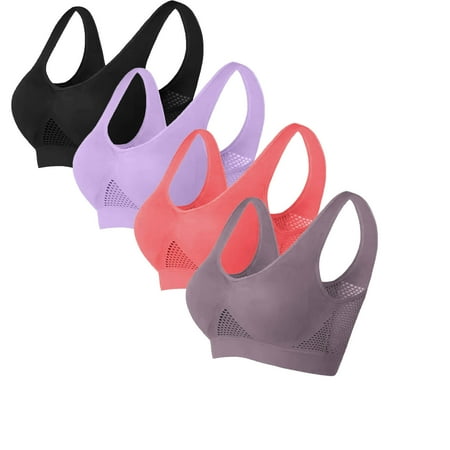 Elvqul Bras for Women Wirefree Black Push-Up Bralette Full Coverage Seamless Underwear 4 Pack Nylon Bras